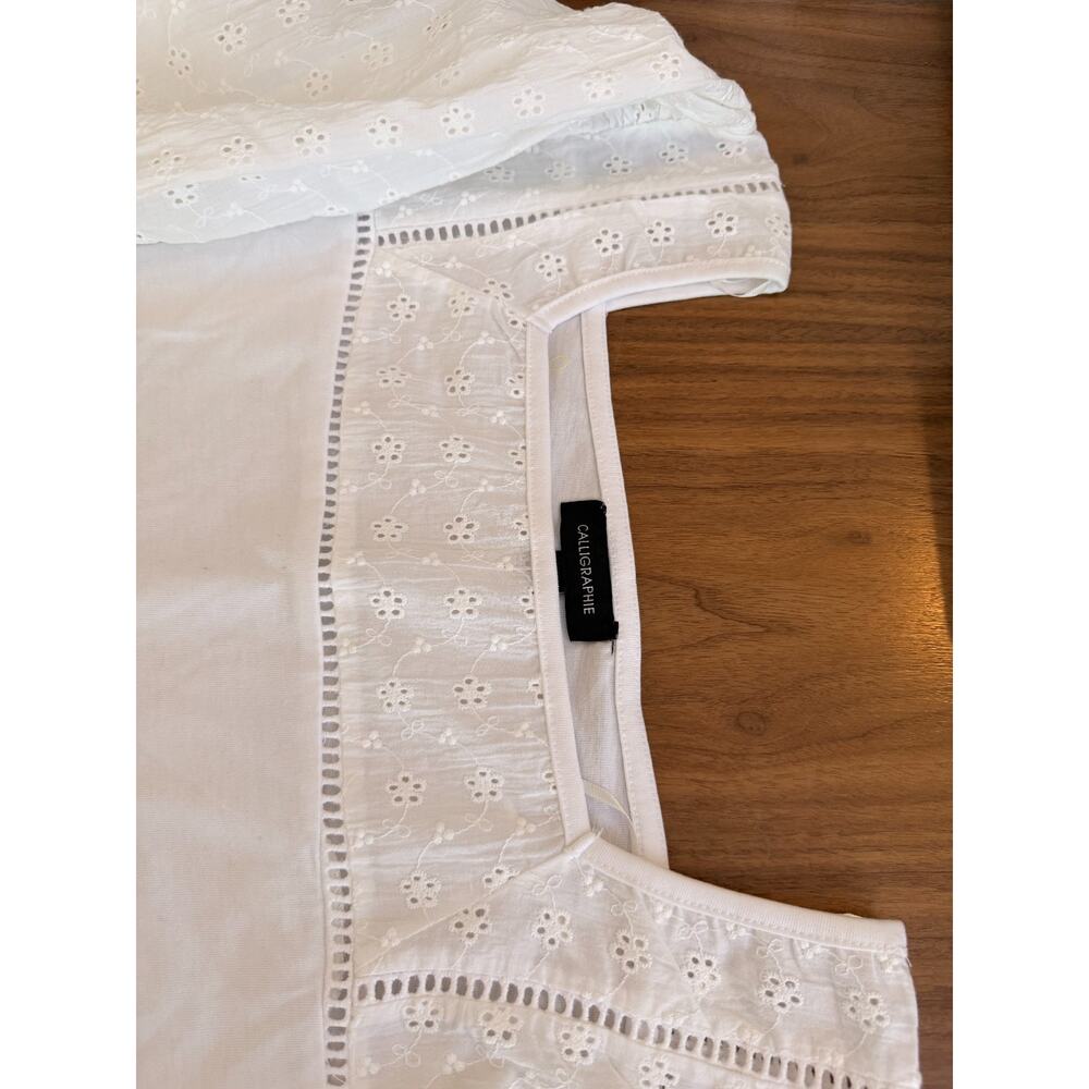 Calligraphie Women's White Eyelet Puff Sleeve Top Size XL - Picture 6 of 7